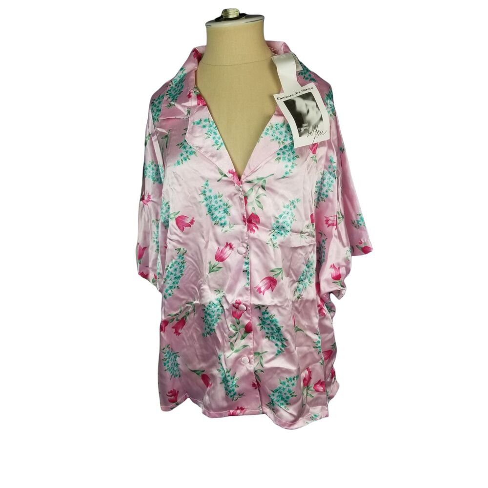 Contessa di Roma Floral Satin Short PJ set NWT 2XL